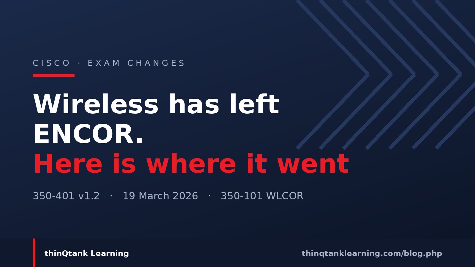 Wireless has left ENCOR - 350-401 v1.2, 19 March 2026, 350-101 WLCOR