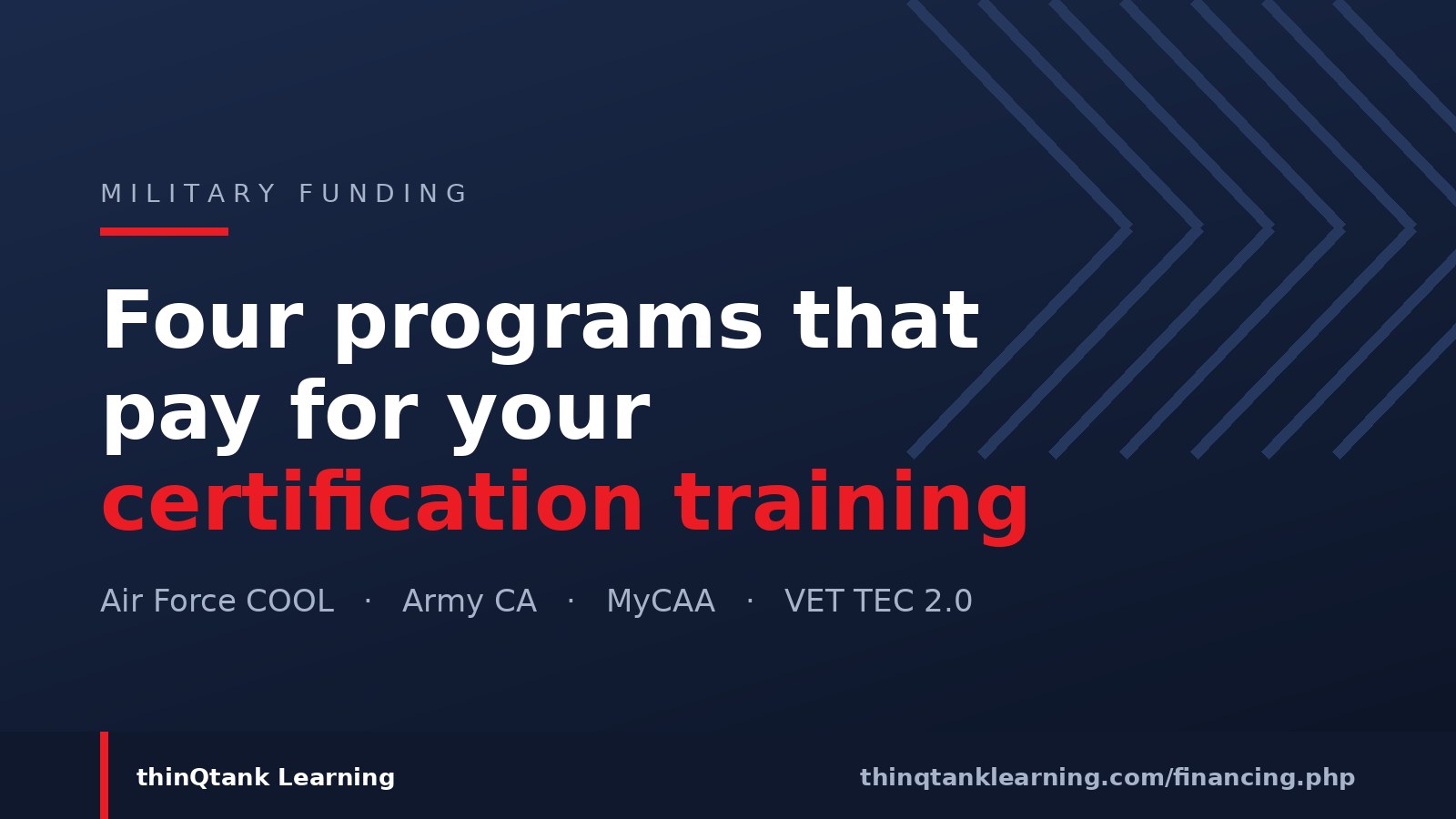 Four programs that pay for your certification training — Air Force COOL, Army CA, MyCAA, VET TEC 2.0